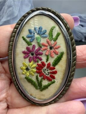 Antique Needle point Frame Brooch